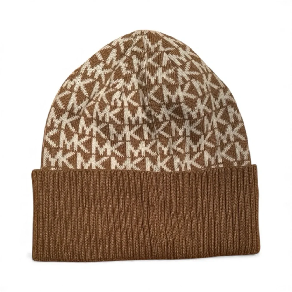 MICHAEL Michael Kors Logo Camel and Cream Knit Beanie